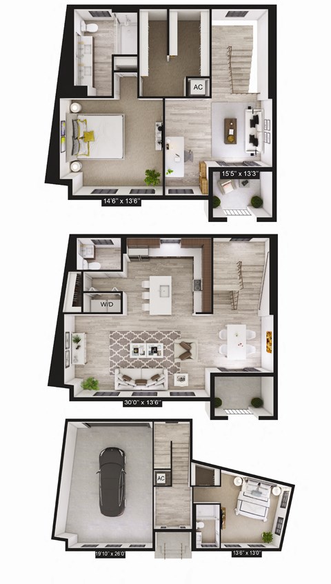 Floor plan for 2 beds, 2.5 baths, 2169 sqft